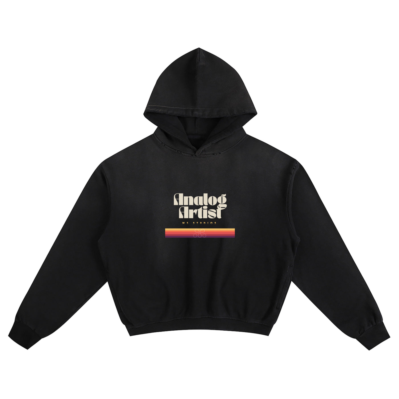 Analog Artist oversized hoodie, black sun-fade - M3 Studios Houston streetwear