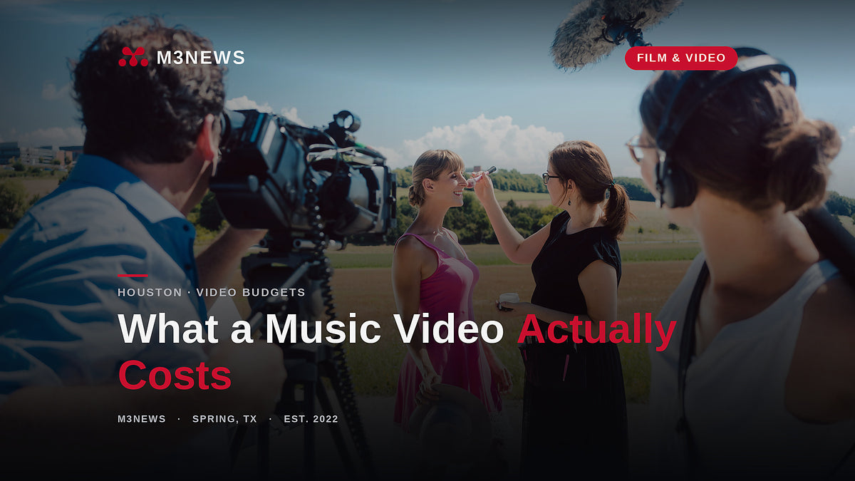 Outdoor video shoot with crew preparing talent, music video production budget 2026, M3News