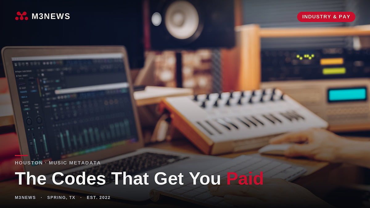 Houston musician arranging a music release on a laptop with a MIDI keyboard in a home studio
