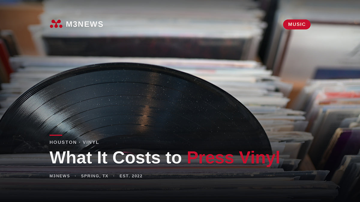 Vinyl record pulled from a stack of sleeved LPs: what it costs to press vinyl in 2026 for Houston independent artists