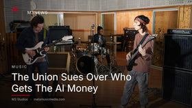 Band of musicians in a recording studio. AI royalties lawsuit. M3 Studios M3News.