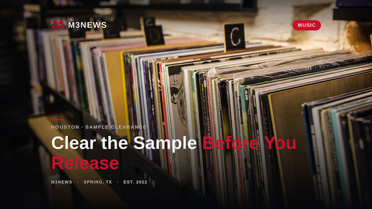 Crates of vinyl records in a record shop, the crate-digging source of samples, for how to clear a sample in 2026