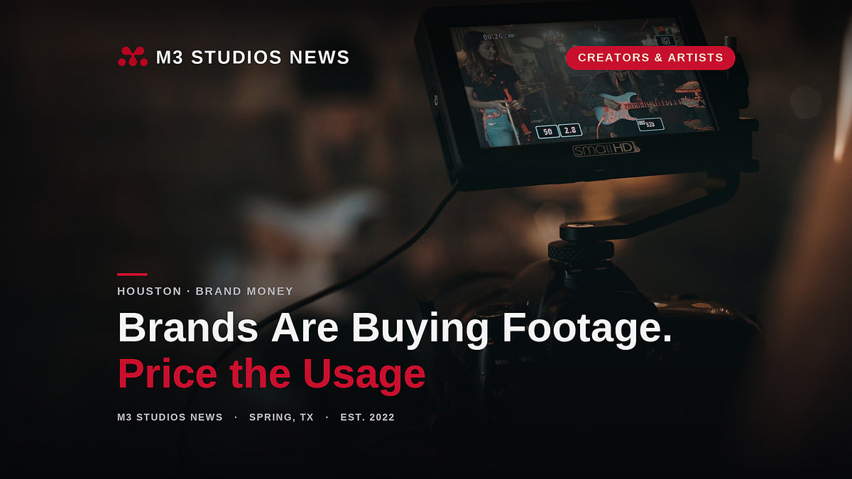 A camera monitor frames a live band during a shoot, illustrating how brands reuse creator footage inside their own advertising, reported by M3 Studios News in Spring, TX.