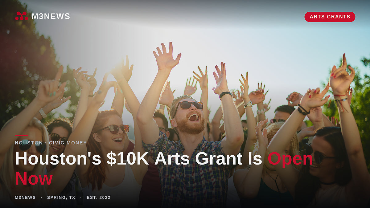 M3News cover, M3 Studios logo, outdoor arts festival crowd. Houston arts grants Festival Grant open through July 24 2026