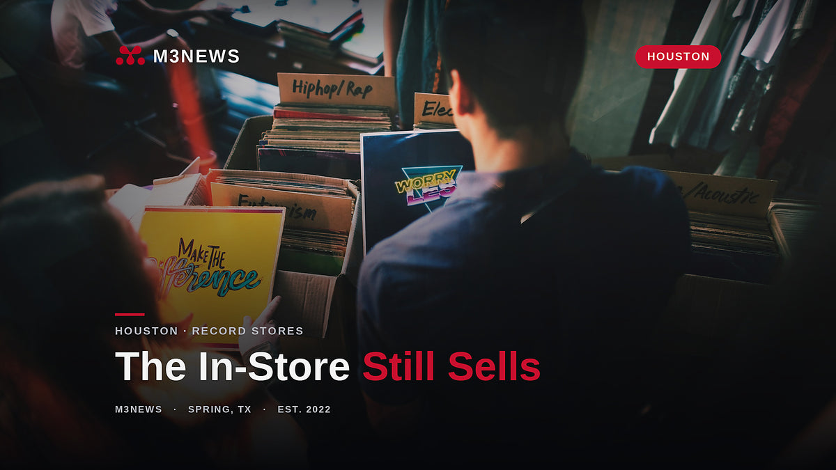 People browsing records in a record store, Houston in-store performances and record shops, M3News
