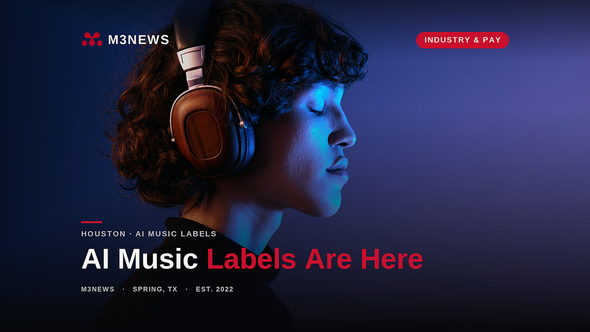 Listener in headphones under deep blue light: the new AI music labels and what they mean for Houston artists in 2026