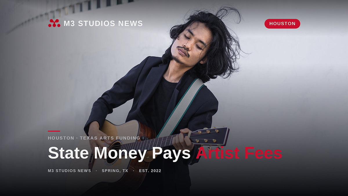Musician performing with an acoustic guitar, illustrating Texas arts grants for musicians and Texas Touring Roster performance fees for Houston artists