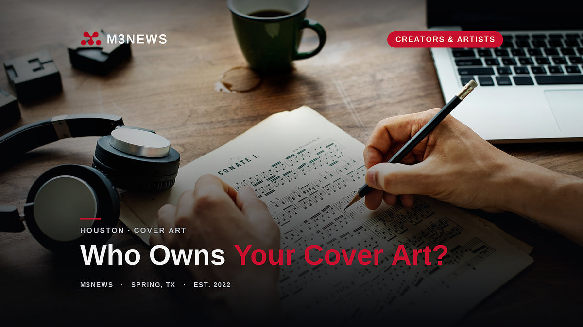 Artist's hands creating original work showing who owns album cover art for a Houston release in 2026