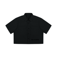 Women's Crop Button Up Shirt, cropped button up shirt, M3 Studios Houston streetwear. Part of the M3 Studios 2026 streetwear collection, Houston streetwear. From M3 Studios, recording and creative studio in Spring TX serving Houston, Cypress, Champions, and Conroe. Shop online at metamusicmedia.com. M3 Studios, a brand of Meta Music Media Inc.