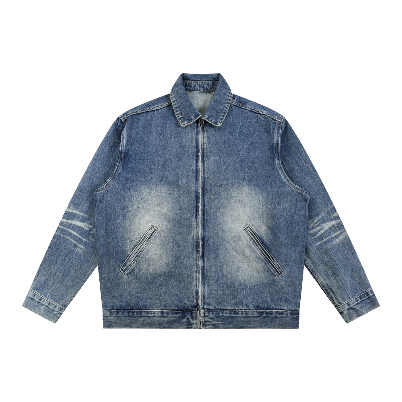 Zip Up Denim Jacket, zip-up denim jacket - M3 Studios Houston streetwear