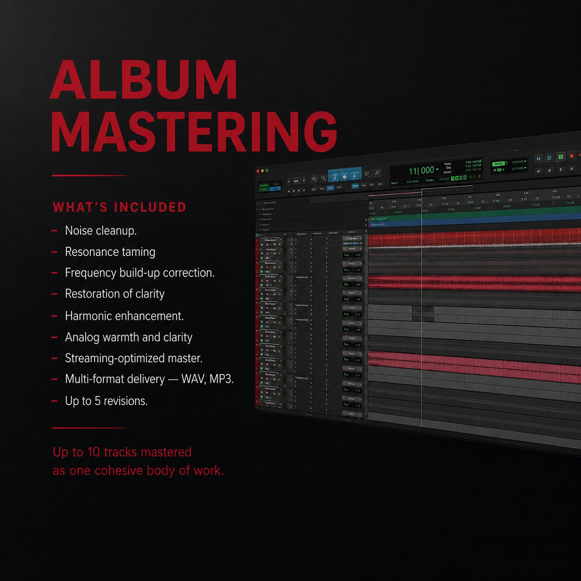 Album Mastering | 10 Tracks at M3 Studios in Spring TX 77388 Houston metro. Professional creative studio, recording, mixing, mastering, video production, audio post, content creator services serving Spring, The Woodlands, Klein, Tomball, Cypress, Champions, Jersey Village, Old Town Spring, Greenspoint, Greater Inwood. Book online at metamusicmedia.com. M3 Studios, a brand of Meta Music Media Inc.