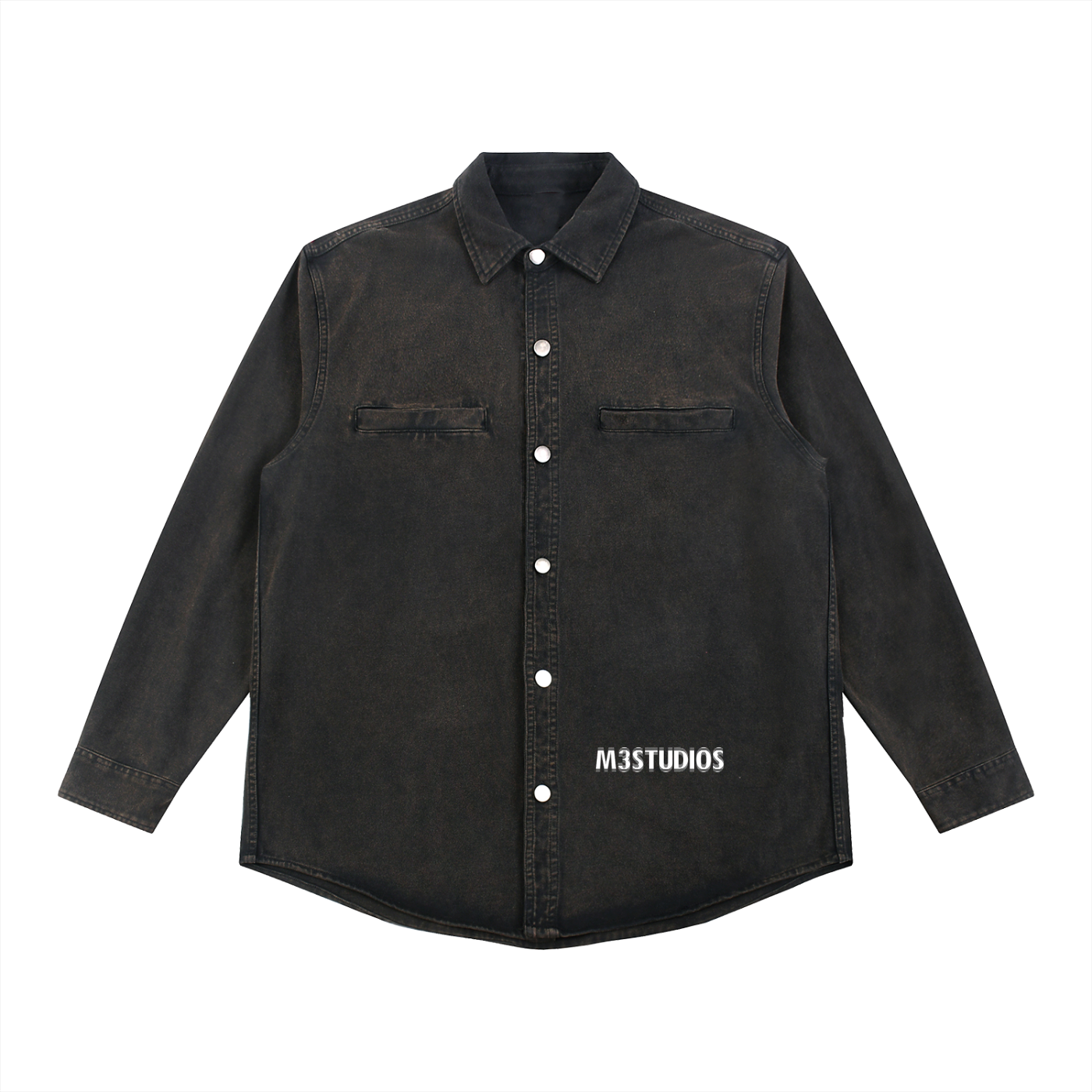 Denim Button Jacket, vintage wash denim jacket - M3 Studios Houston streetwear