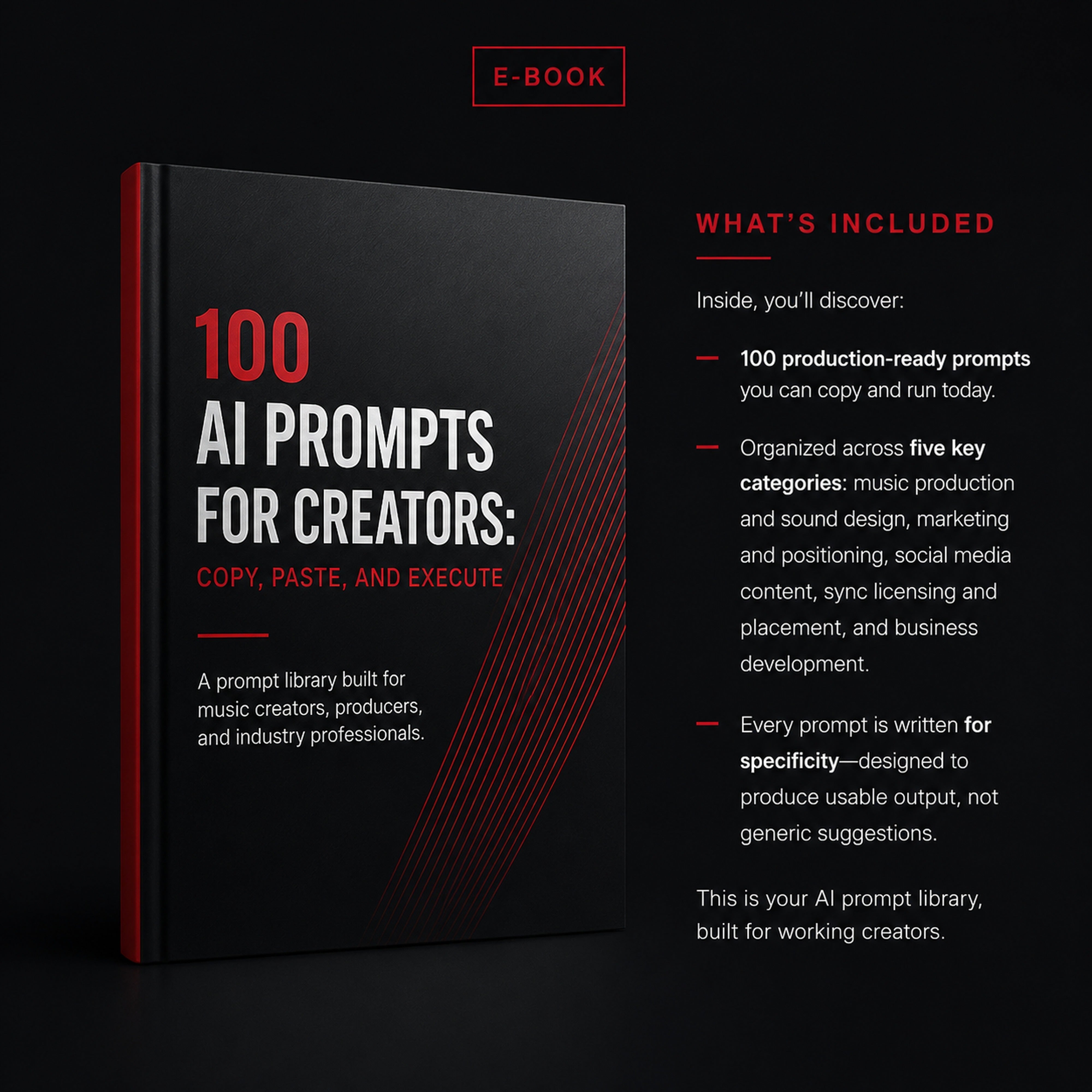 100 AI Prompts for Creators: Copy, Paste, and Execute. Creator education ebook from M3 Studios in Spring TX Houston. Music royalty, publishing, sync, distribution, monetization, brand deals, affiliate marketing, AI prompts, business strategy playbook. Buy at metamusicmedia.com. M3 Studios, a brand of Meta Music Media Inc.