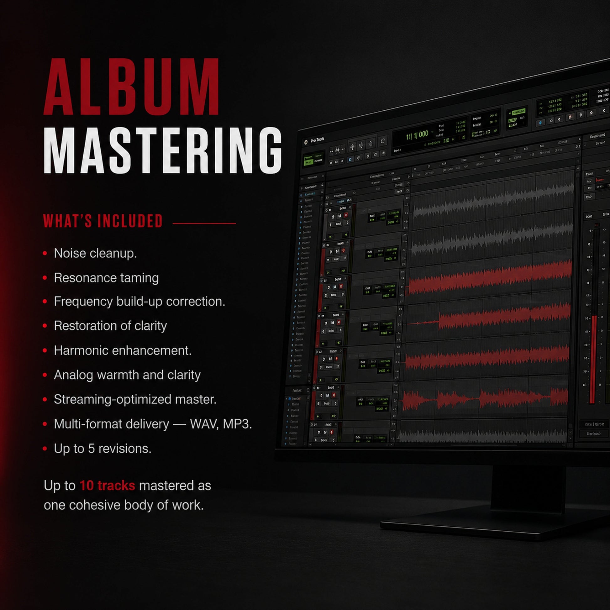 Album Mastering | 10 Tracks | M3 Studios at M3 Studios. Professional Houston recording studio offering recording, mixing, mastering, beat production, audio post-production, voice over, podcast editing. Serving Spring, The Woodlands, Klein, Tomball, Cypress, Champions. Book online at metamusicmedia.com. M3 Studios, a brand of Meta Music Media Inc.