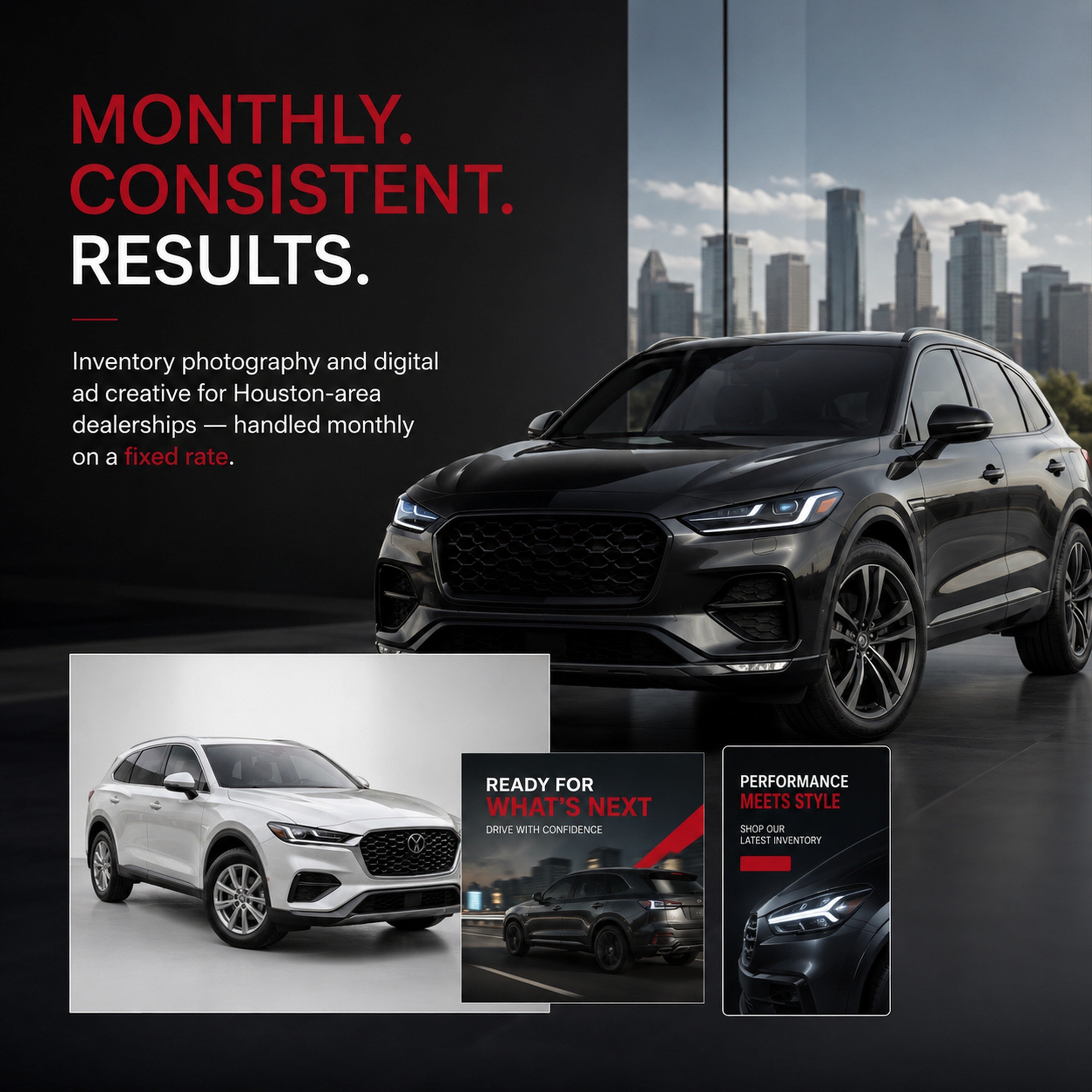 Auto Dealership Monthly Content Package at M3 Studios. Professional Houston creative studio offering video production, photography, motion design, 3D rendering, brand identity, and content creator services. Serving Spring, The Woodlands, Klein, Tomball, Cypress, Champions, Jersey Village, Old Town Spring, Greenspoint, Greater Inwood, and Houston metro. Book online at metamusicmedia.com. M3 Studios, a brand of Meta Music Media Inc.