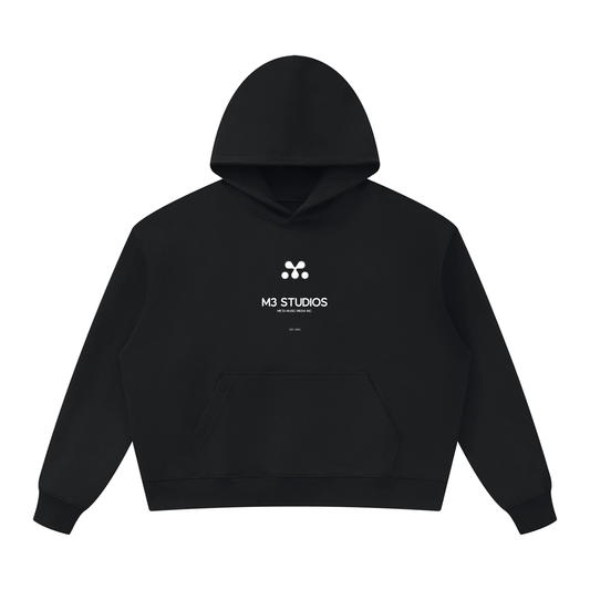 M3 Studios Black Hoodie Vol.I, front view, 2026 streetwear collection, Houston streetwear from a creative studio near Spring TX