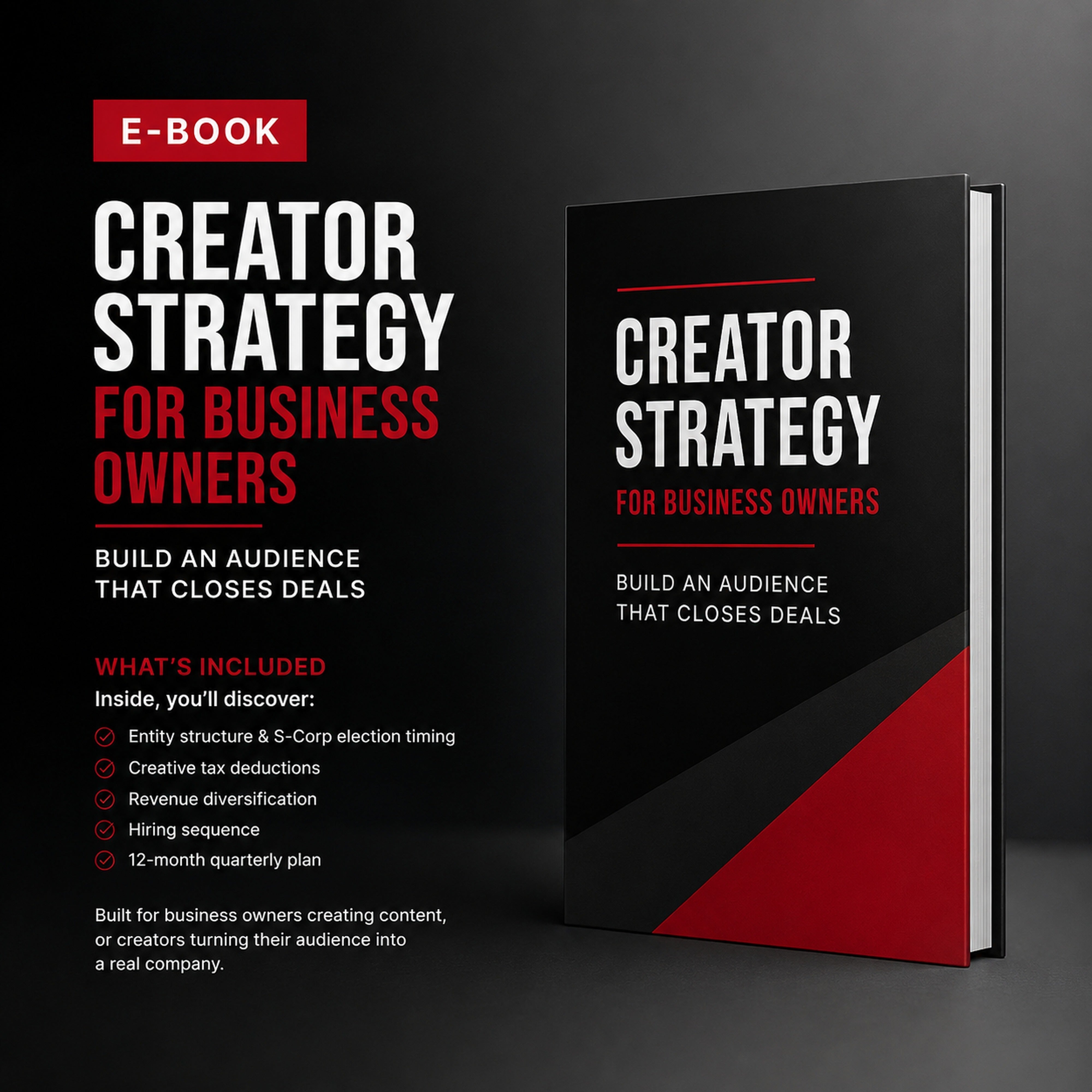 Creator Strategy for Business Owners: Build an Audience That Closes Deals. Creator education ebook from M3 Studios in Spring TX Houston. Music royalty, publishing, sync, distribution, monetization, brand deals, affiliate marketing, AI prompts, business strategy playbook. Buy at metamusicmedia.com. M3 Studios, a brand of Meta Music Media Inc.