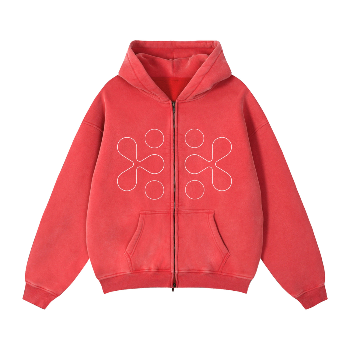 Zip Up Hoodie - Red, bold red zip-up - M3 Studios Houston streetwear