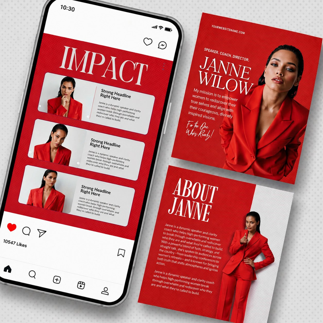 M3 Studios media kit design example: influencer kit with mobile preview and about page. Custom media kit design online.