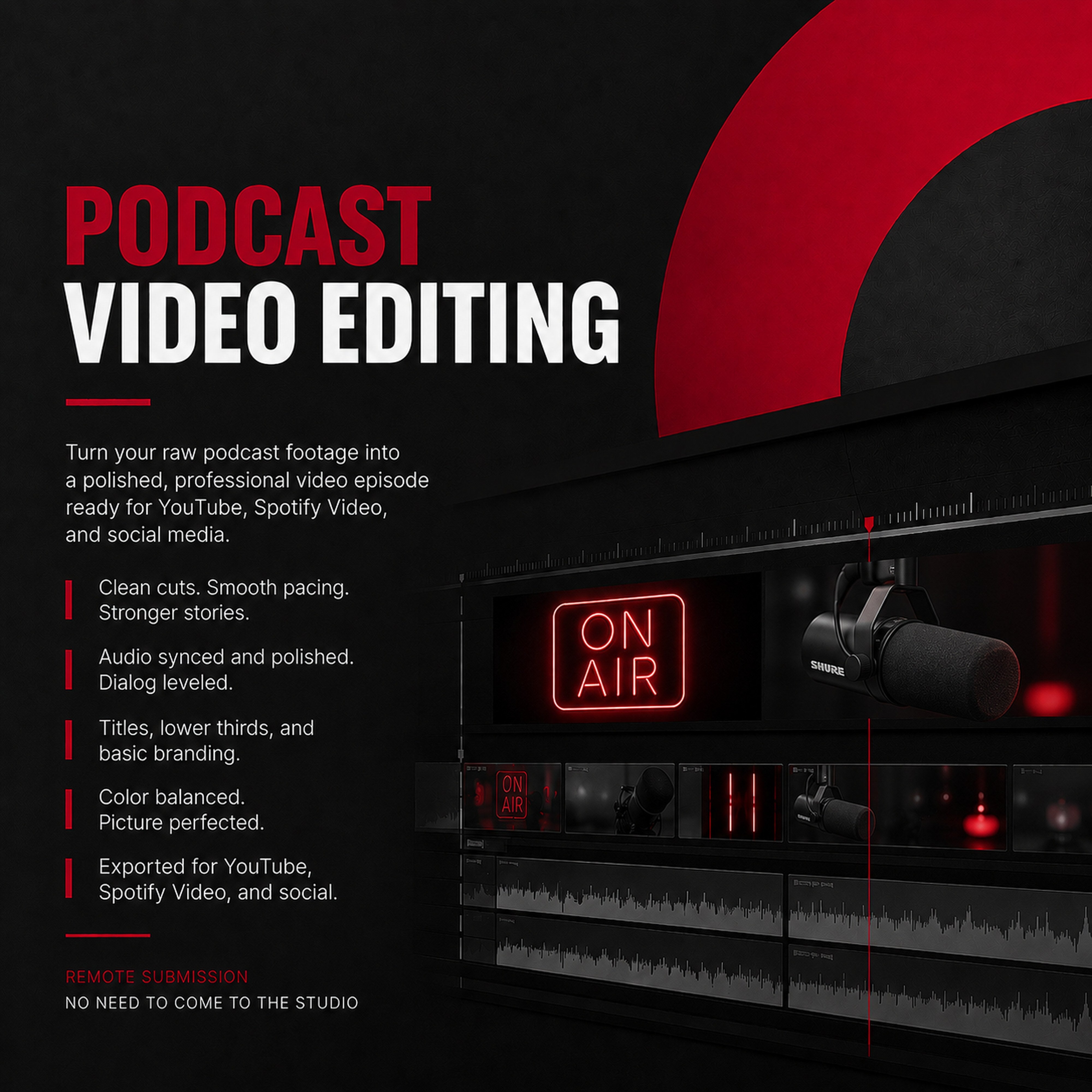 Podcast Video Editing | M3 Studios Near Spring TX at M3 Studios. Professional Houston recording studio offering recording, mixing, mastering, beat production, audio post-production, voice over, podcast editing. Serving Spring, The Woodlands, Klein, Tomball, Cypress, Champions. Book online at metamusicmedia.com. M3 Studios, a brand of Meta Music Media Inc.