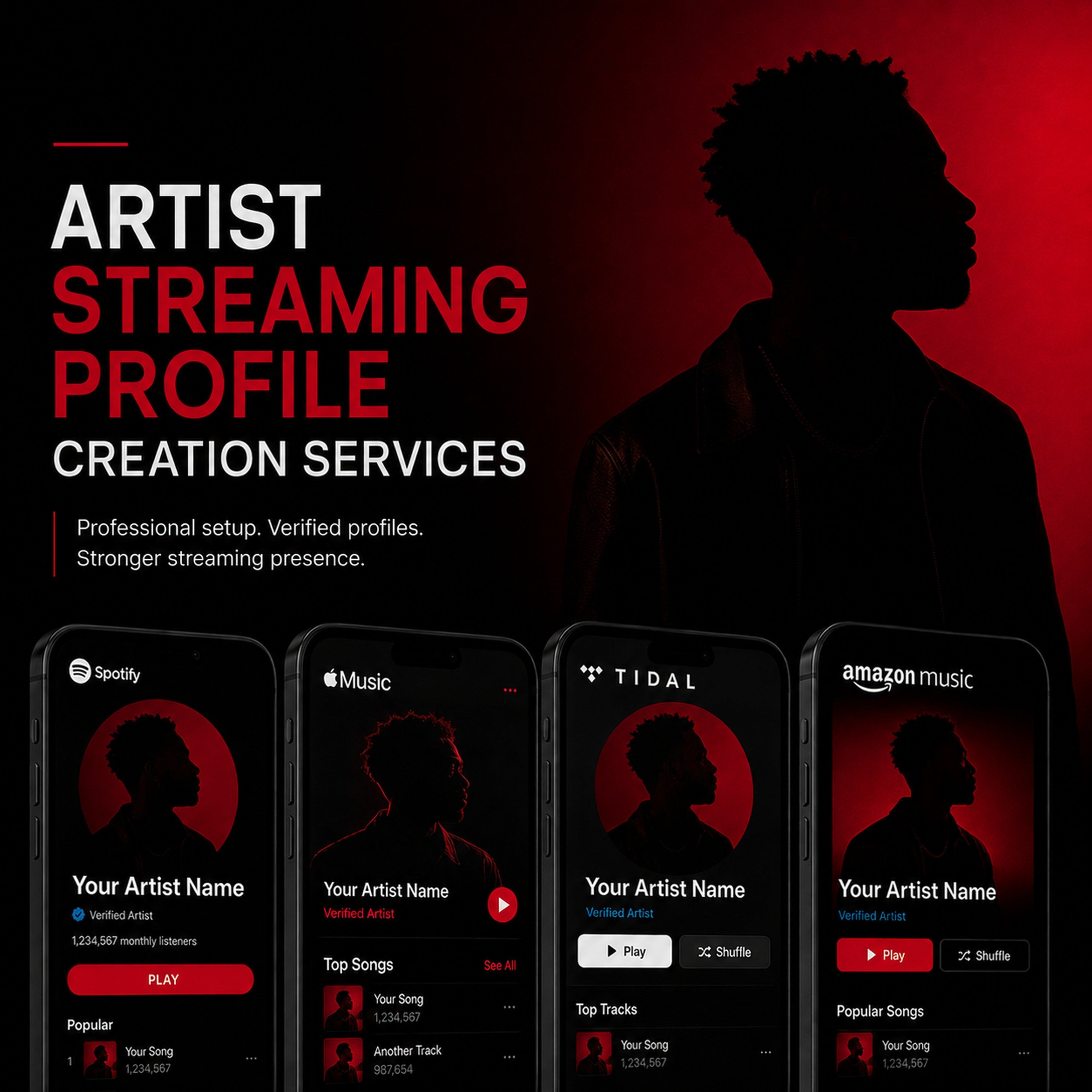 Artist Streaming Profile Creation at M3 Studios. Professional Houston recording studio offering recording, mixing, mastering, beat production, audio post-production, voice over, podcast editing. Serving Spring, The Woodlands, Klein, Tomball, Cypress, Champions. Book online at metamusicmedia.com. M3 Studios, a brand of Meta Music Media Inc.