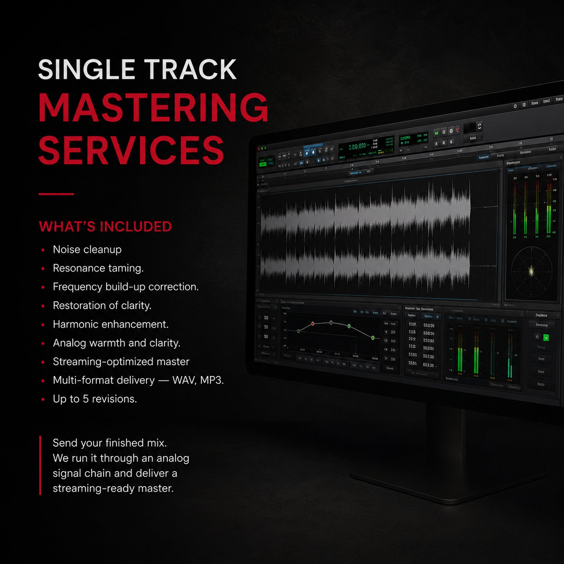 Single Track Mastering | M3 Studios Near Spring TX at M3 Studios. Professional Houston recording studio offering recording, mixing, mastering, beat production, audio post-production, voice over, podcast editing. Serving Spring, The Woodlands, Klein, Tomball, Cypress, Champions. Book online at metamusicmedia.com. M3 Studios, a brand of Meta Music Media Inc.
