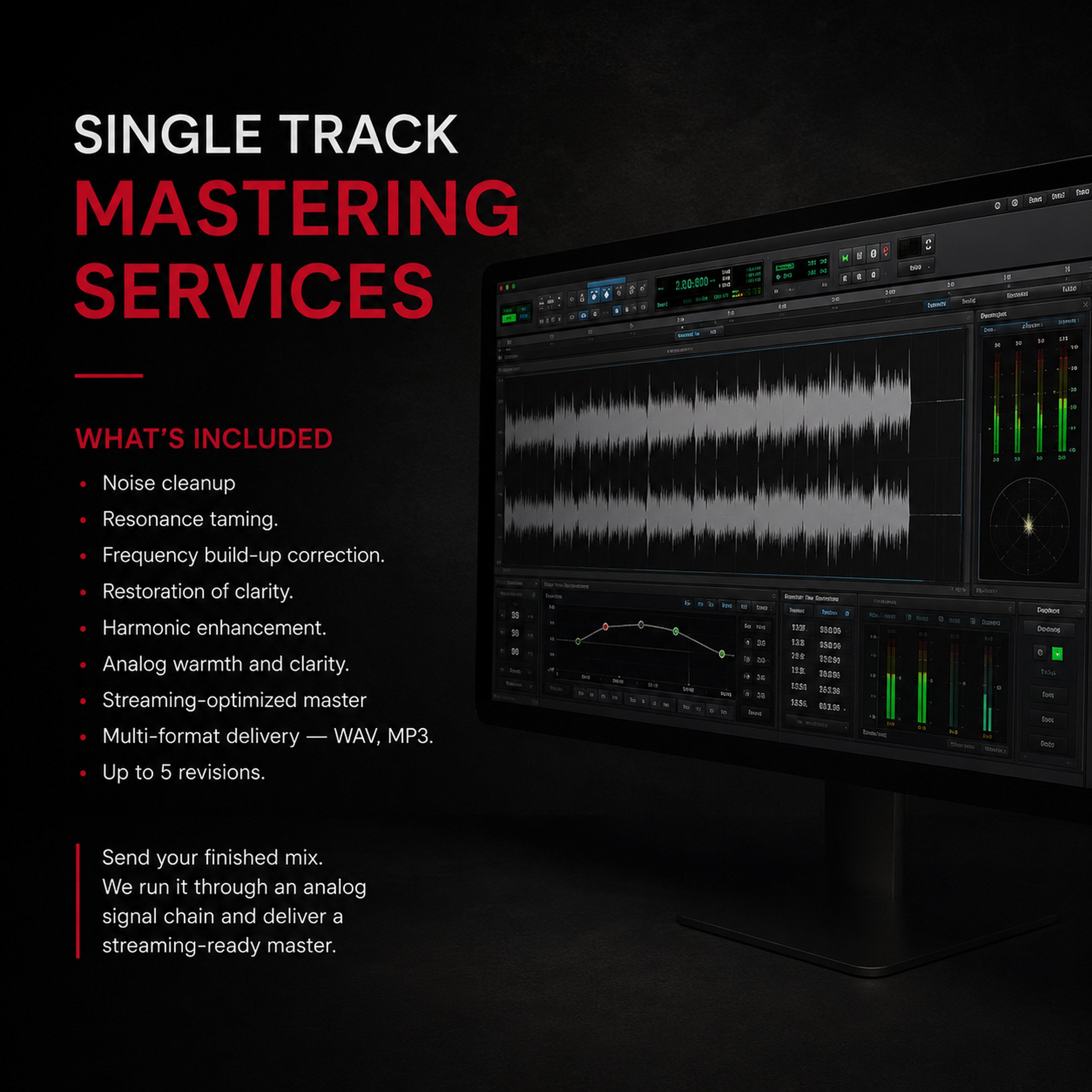 Single Track Mastering | M3 Studios Near Spring TX at M3 Studios. Professional Houston recording studio offering recording, mixing, mastering, beat production, audio post-production, voice over, podcast editing. Serving Spring, The Woodlands, Klein, Tomball, Cypress, Champions. Book online at metamusicmedia.com. M3 Studios, a brand of Meta Music Media Inc.