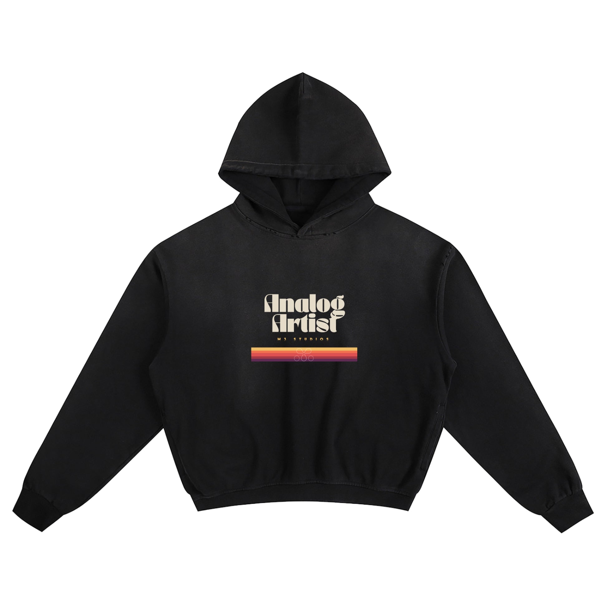 Analog Artist oversized hoodie, black sun-fade - M3 Studios Houston streetwear
