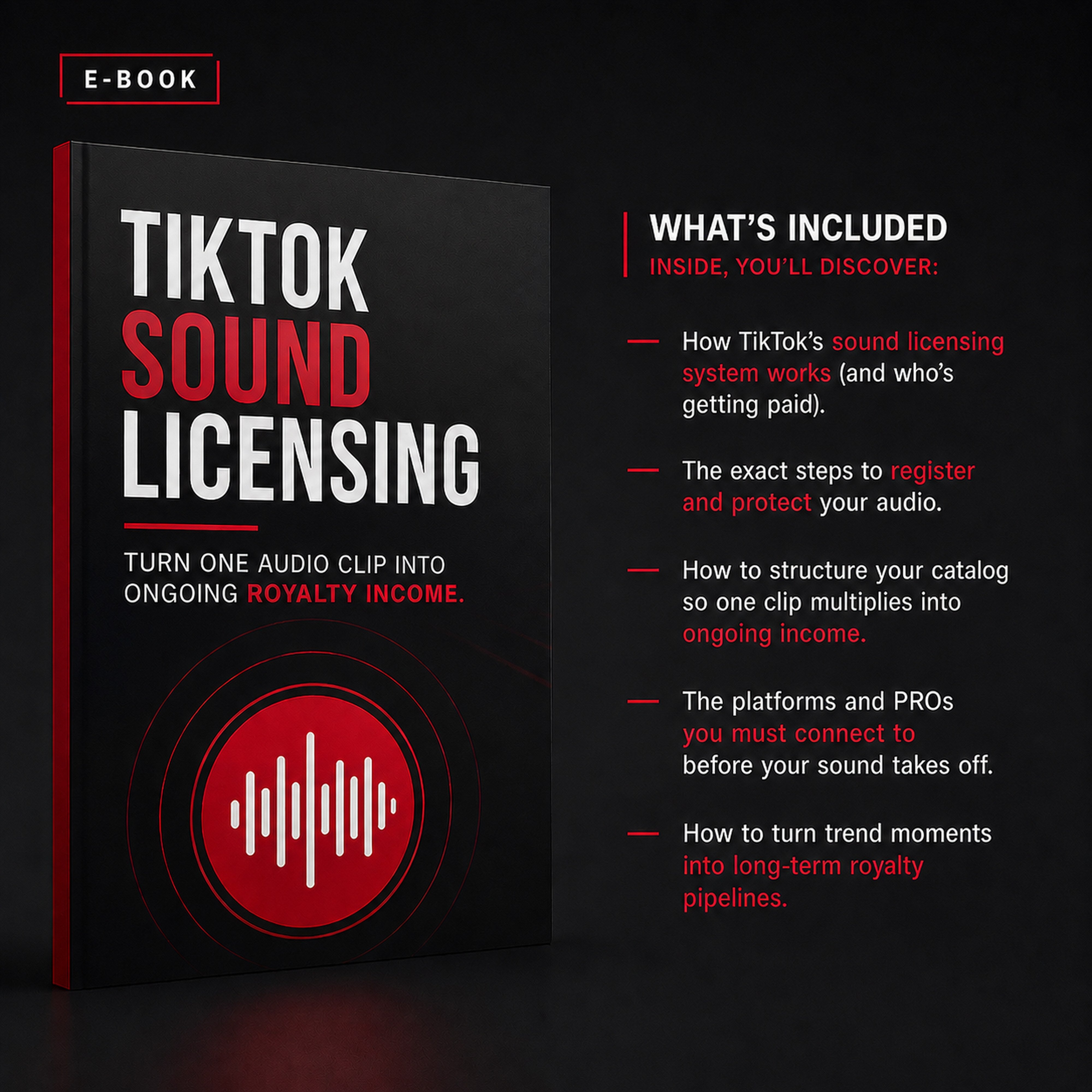 TikTok Sound Licensing: Turn One Audio Clip Into Ongoing Royalty Income. Creator education ebook from M3 Studios in Spring TX Houston. Music royalty, publishing, sync, distribution, monetization, brand deals, affiliate marketing, AI prompts, business strategy playbook. Buy at metamusicmedia.com. M3 Studios, a brand of Meta Music Media Inc.