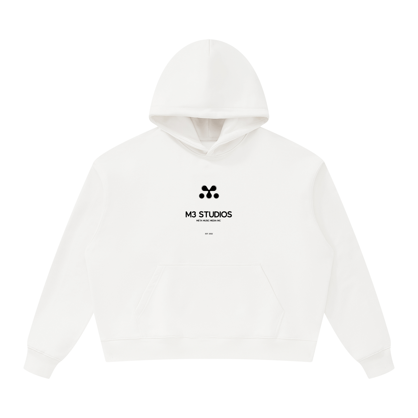 M3 Studios White Hoodie Vol.III, front view, 2026 streetwear collection, Houston streetwear from a creative studio near Spring TX