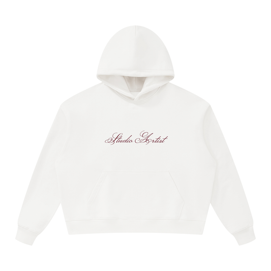 M3 Studios White Studio Artist Hoodie, front view, 2026 streetwear collection, Houston streetwear from a creative studio near Spring TX